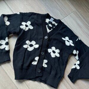 Old Navy Black Floral Cardigan Sweater, Kids Size M (8)